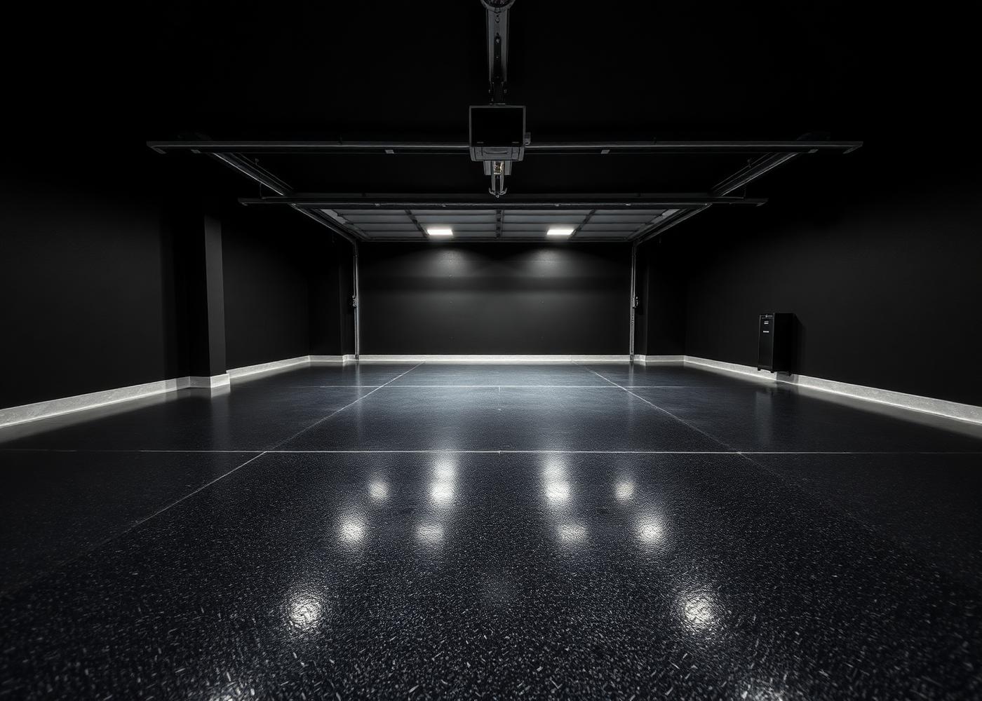 Charcoal flake coated garage floor