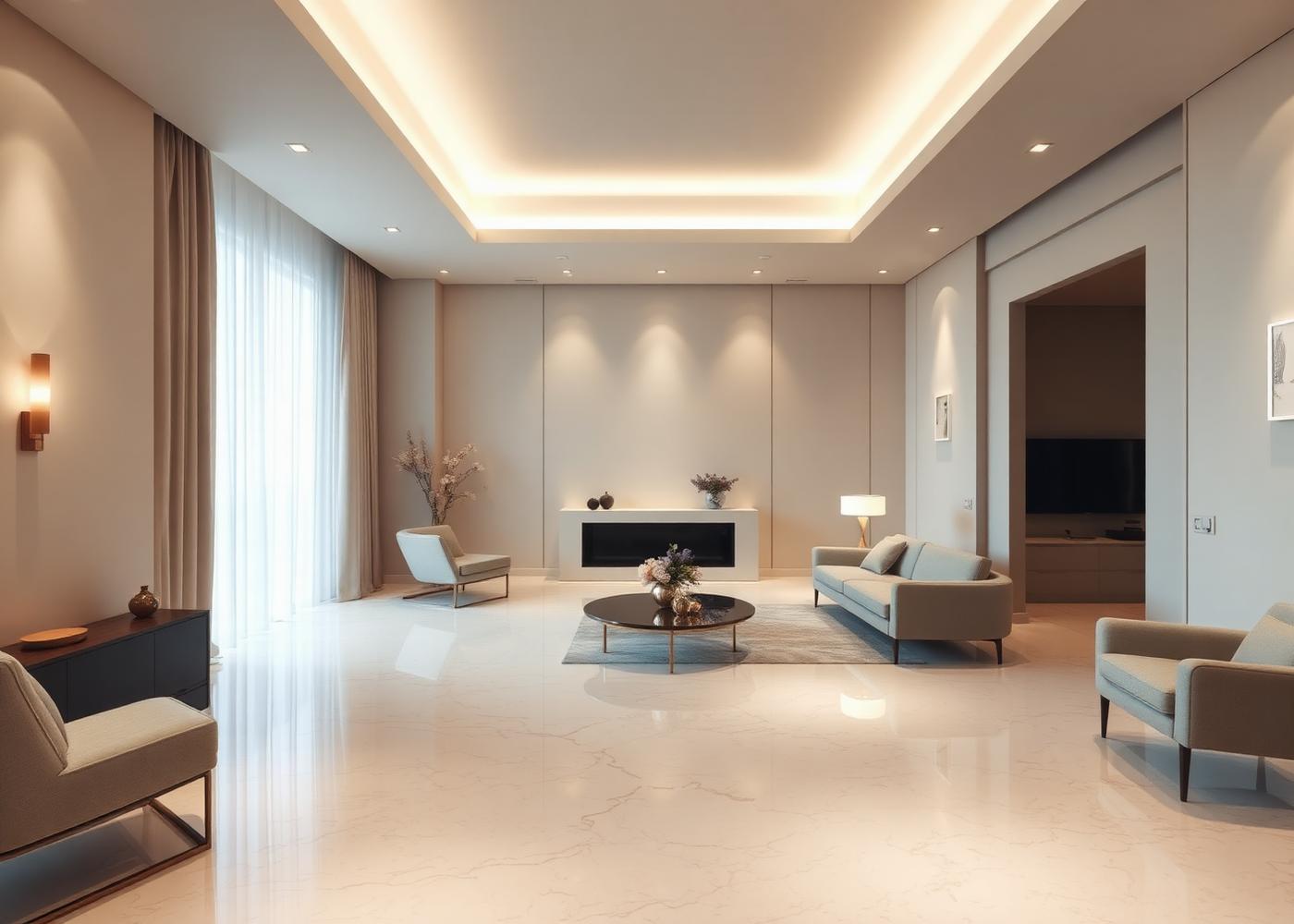 Ivory poured resin floor in a bright interior